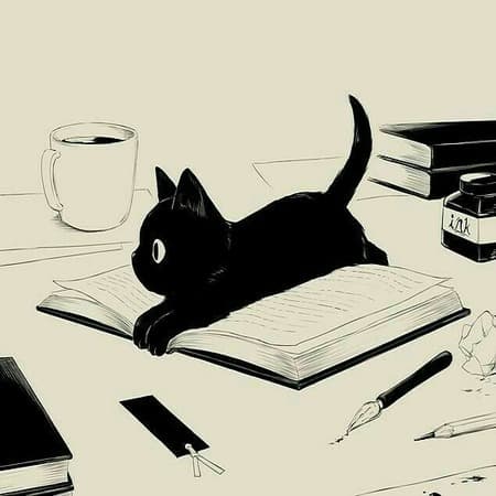 black cat on a book